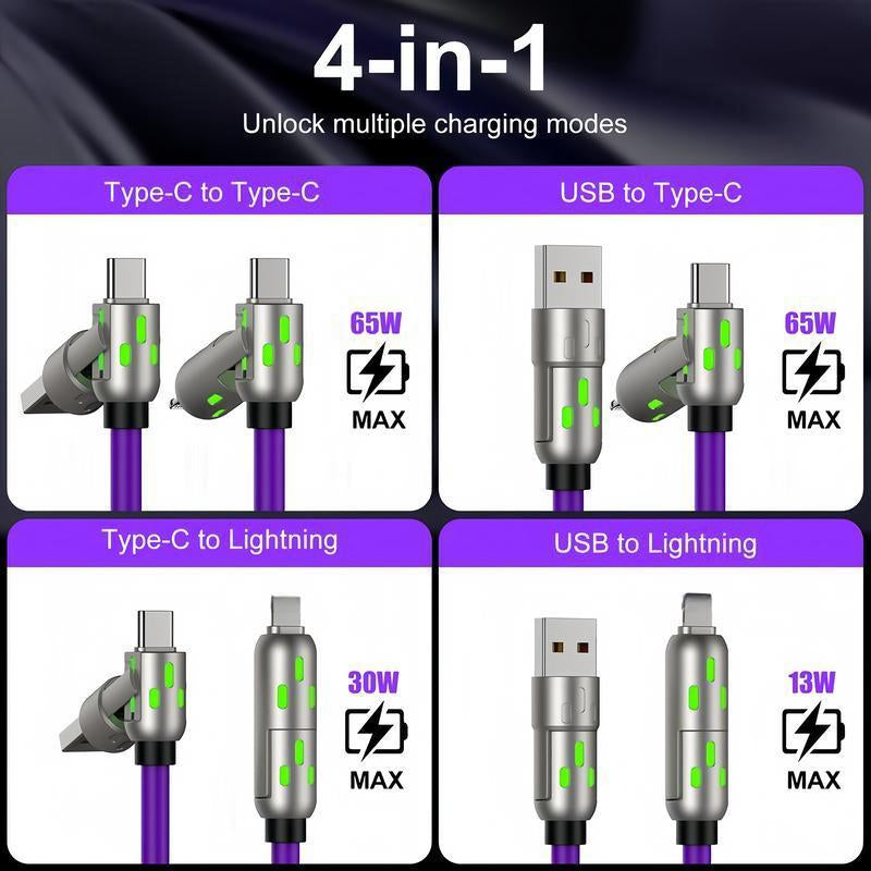 6.6Ft 4-In-1 Multi USB Charging Cable with USB A,Type C,Lightning-Max65W Fast Charging
