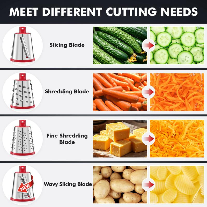 Geedel Rotary Cheese Grater 4-In-1 Shredder With Handle For Effortless Cheese Preparation & Detachable Stainless Steel Blades 