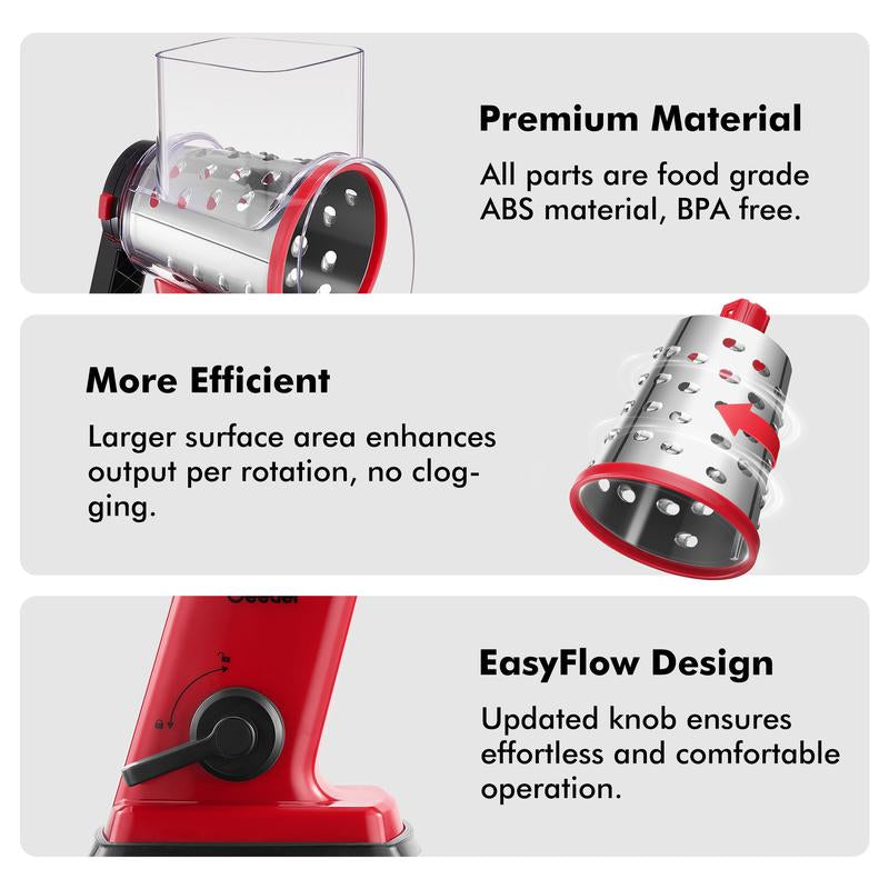 Geedel Rotary Cheese Grater 4-In-1 Shredder With Handle For Effortless Cheese Preparation & Detachable Stainless Steel Blades 